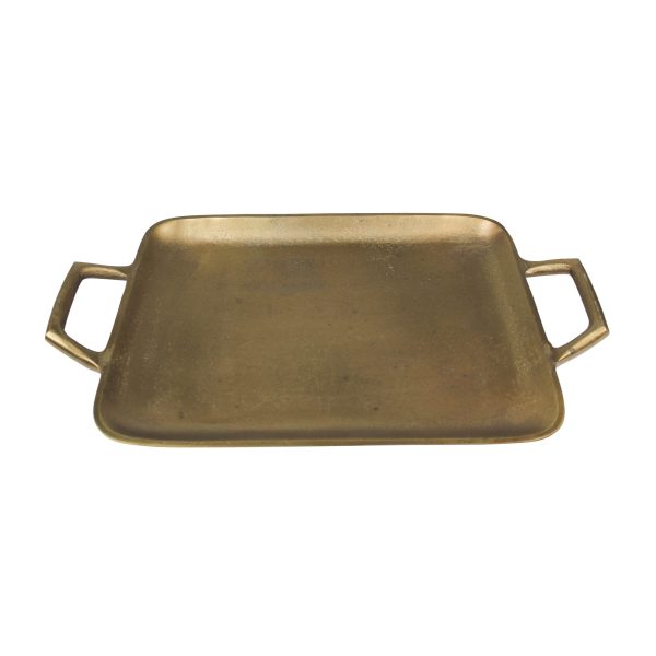 16" Gold Rustic Metal Tray With Handles - Image 3