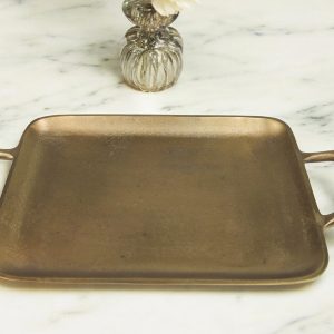 16" Gold Rustic Metal Tray With Handles