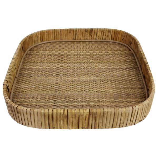 13" Natural Square Braided Rattan Serving Tray - Image 2