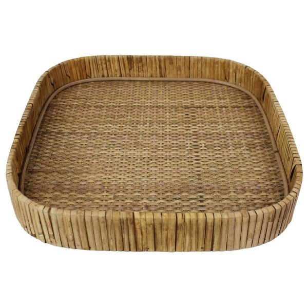 13" Natural Square Braided Rattan Serving Tray - Image 3