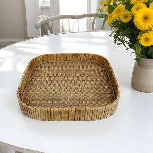 13" Natural Square Braided Rattan Serving Tray