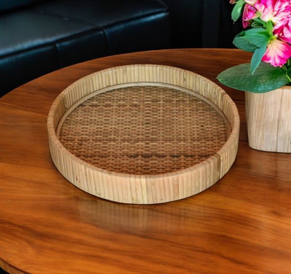 Petite Braided Bamboo Round Tray - Image 2