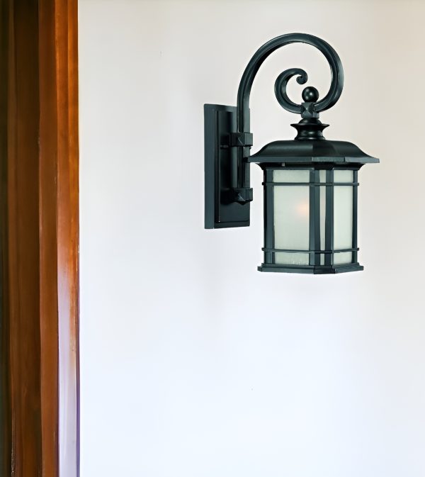 Matte Black Frosted Linen Glass Lantern Wall Light - Image 2