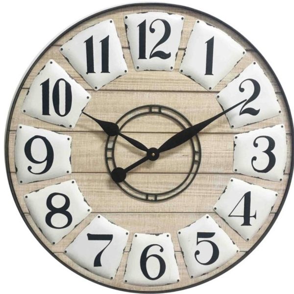 24" Circle Black and White Wood Analog Wall Clock - Image 3