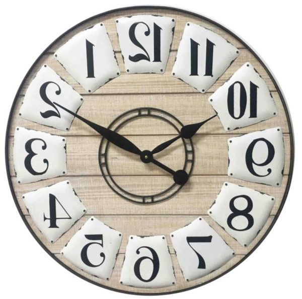 24" Circle Black and White Wood Analog Wall Clock - Image 4