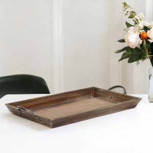 19" Brown Aluminum Indoor Outdoor Tray With Handles