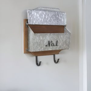 14" Galvanized Metal Wall Hanging Mailbox with Metal Hooks