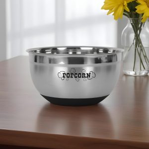 Sleek Stainless Steel Popcorn Serving Bowl