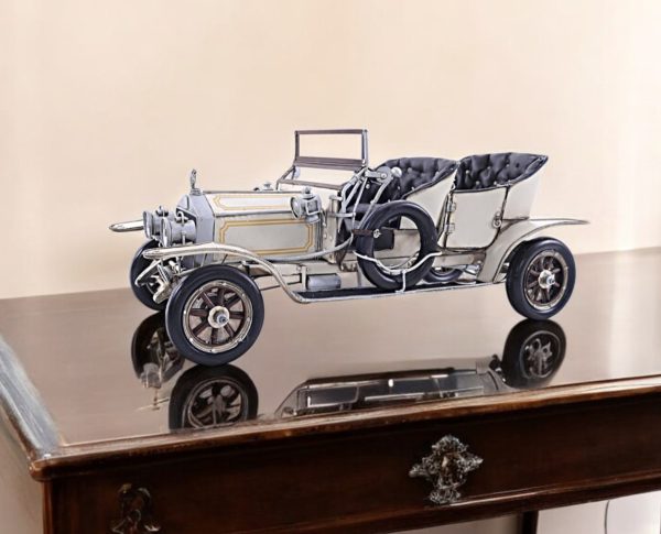 8" Silver Metal Hand Painted Model Car Tabletop Sculpture - Image 2