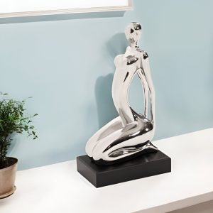 Modern Silver and Black Ustrasana Yoga Sculpture