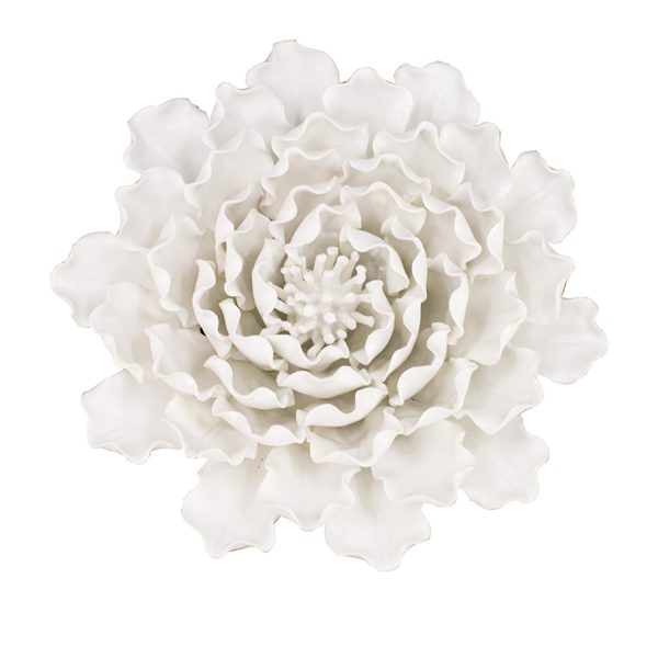 9" Off White Sculptural Flower Ceramic Wall Decor - Image 2