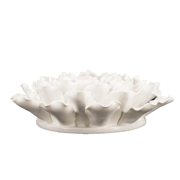 9" Off White Sculptural Flower Ceramic Wall Decor - Image 3