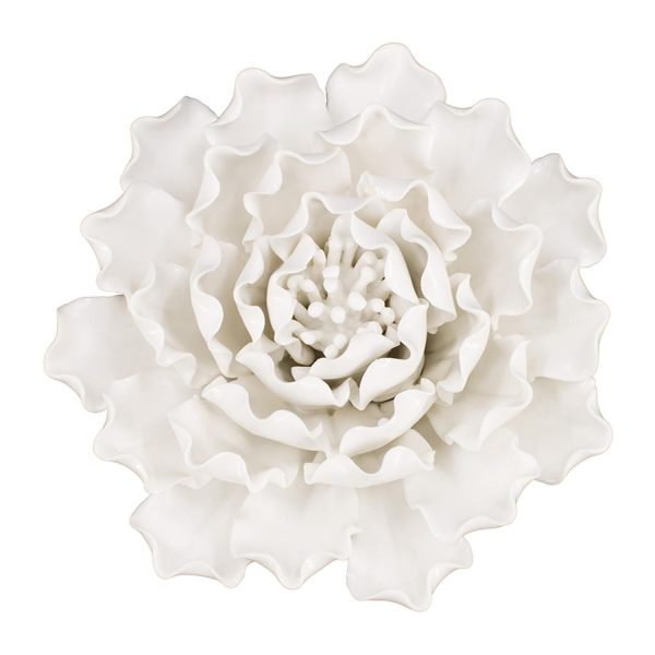 6" Off White Sculptural Flower Ceramic Wall Decor - Image 2