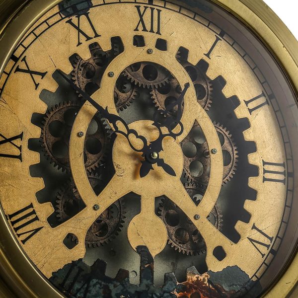 Gold Industrial Style Round Wall Clock - Image 2