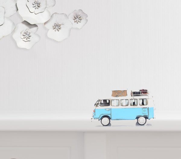 6" Blue And White Metal Volkswagen Bus Sculpture - Image 2