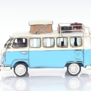 6" Blue And White Metal Volkswagen Bus Sculpture