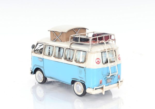6" Blue And White Metal Volkswagen Bus Sculpture - Image 3