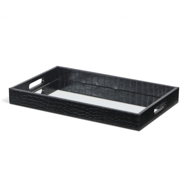 Black Faux Snakeskin Tray with Beveled Mirror - Image 3