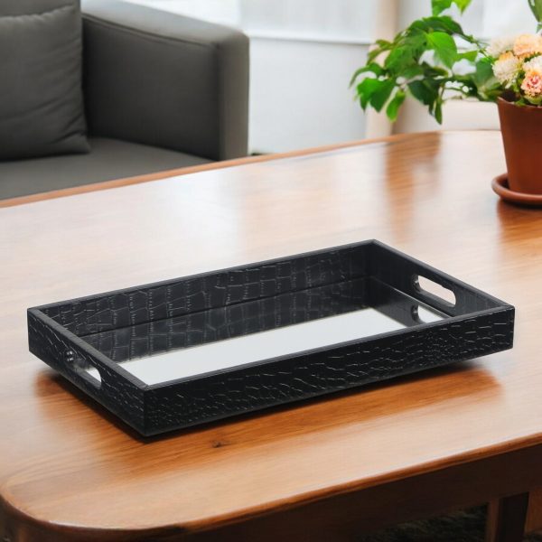 Black Faux Snakeskin Tray with Beveled Mirror - Image 2