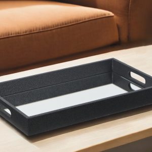 Black Shagreen Tray with Beveled Mirror