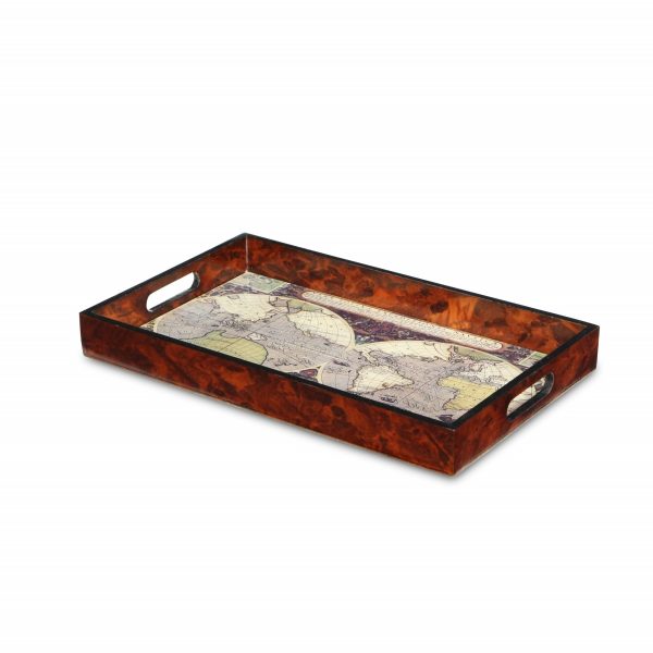 World Map Vintage Burlwood Serving Tray - Image 3