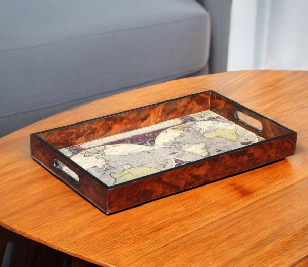 World Map Vintage Burlwood Serving Tray - Image 2