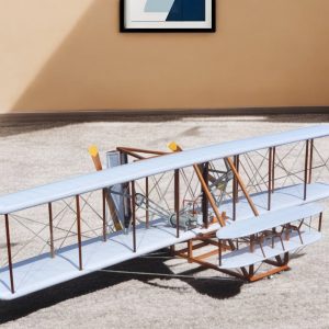 24" Brown and White Solid Wood Hand Painted Model Airplane Tabletop Sculpture