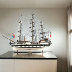 32" Black and White Amerigo Vespucci Hand Painted Decorative Boat