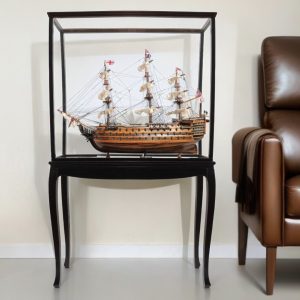 30" Wood Brown HMS Victory Medium Open Front Display Case Boat Hand Painted Decorative Boat