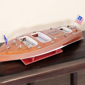 10" Wood Brown Solid Wood Hand Painted Model Boat Tabletop Sculpture