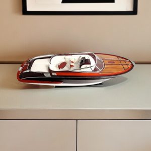 11" Black and White Riva Luxury Yacht Hand Painted Decorative Boat