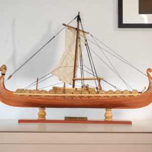 13" Wood Brown Drakkar Viking Hand Painted Boat