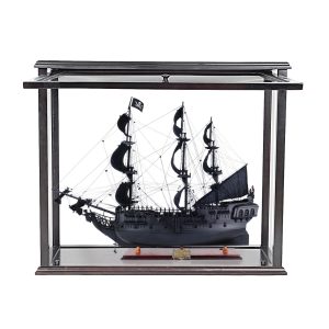 30" Black Black Pearl Pirate Medium Open Display Case Boat Hand Painted Decorative Boat