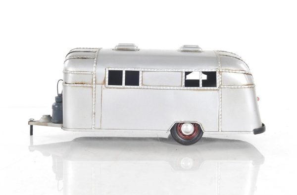 6" Silver Metal Silver Camping Trailer Truck Hand Painted Decorative Truck - Image 2