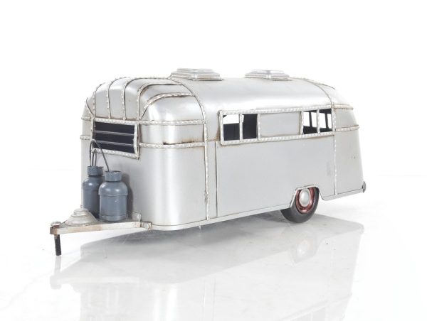 6" Silver Metal Silver Camping Trailer Truck Hand Painted Decorative Truck - Image 3