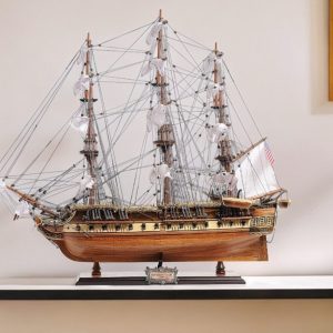 30" Wood Brown 1797 USS Constitution Medium Open Fron Display Case Hand Painted Model Boat