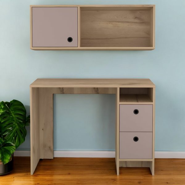 39" Taupe Computer Desk With Two Cabinets Two Drawers - Image 2