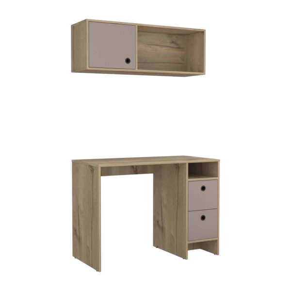 39" Taupe Computer Desk With Two Cabinets Two Drawers - Image 3
