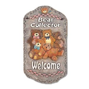 13" X 8" Gray Brown and Cream Bear Welcome Resin Wall Decor