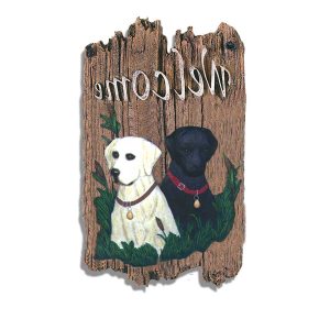 13" X 8" Brown Black and Yellow Dog Welcome Polyresin Wall Decor