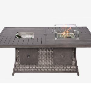 Gray Wicker Outdoor Gas Fire Pit Table with Ice Bucket