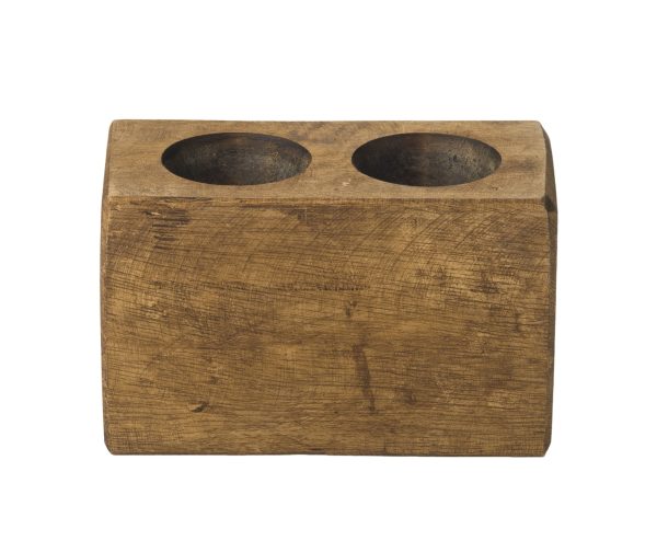 Rustic Brown Two Hole Tabletop Candle Holder - Image 2