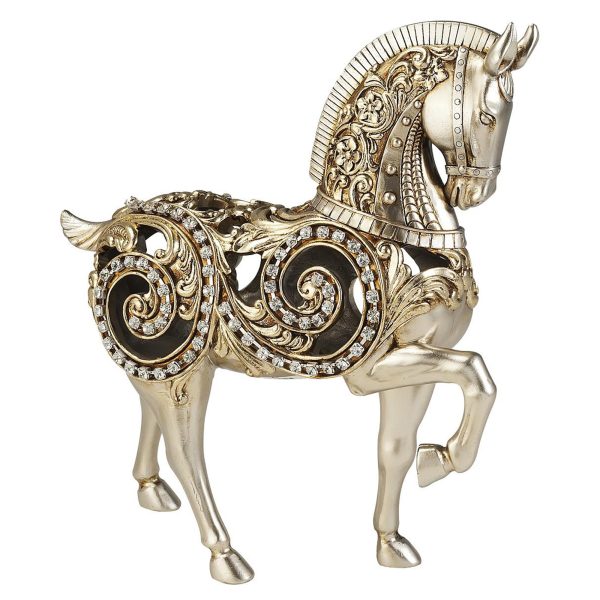 12" Silver With Gold Polyresin Horse Statue Sculpture - Image 2