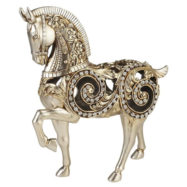 12" Silver With Gold Polyresin Horse Statue Sculpture - Image 3