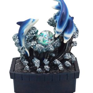 11" Blue Polyresin Dolphins Tabletop Fountain