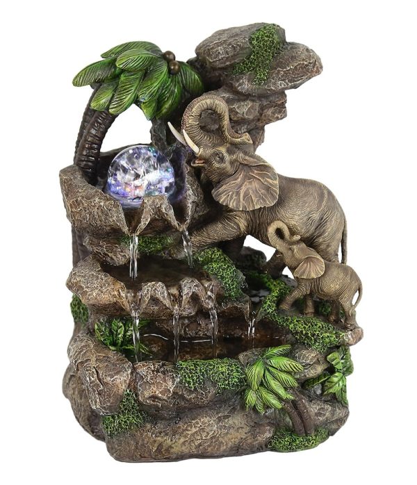 11" Gray  Polyresin Elephant Tabletop Fountain with Light - Image 3