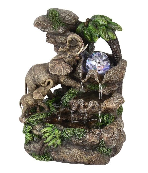 11" Gray  Polyresin Elephant Tabletop Fountain with Light - Image 2