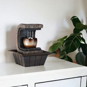 10" Brown Textured Polyresin Tabletop Fountain with LED Light