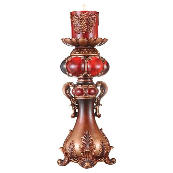 20" Brown and Red Faux Marble Tabletop Candle Holder and Candle - Image 2