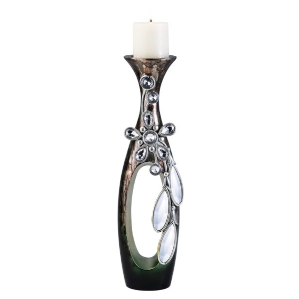 16" Ornate Faux Crystal Tabletop Pillar Candle Holder - Image 2